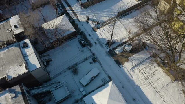 Birds Eye View of South Side Lots in Chicago. Winter