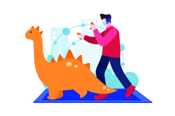 Man playing Virtual Game illustration concept. Flat illustration isolated on white background