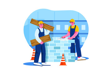 Construction workers working on project