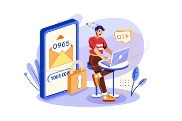 OTP Authentication Security illustration concept. Flat illustration isolated on white background