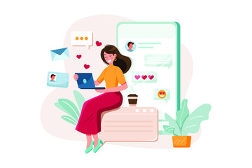 Girl doing Online Dating illustration concept. Flat illustration isolated on white background