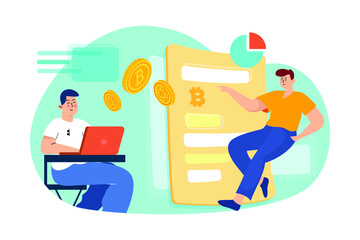 Businessman Trading Bitcoins illustration concept. Flat illustration isolated on white background