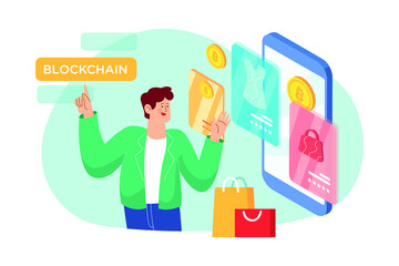 Blockchain Platform for eCommerce illustration concept. Flat illustration isolated on white background