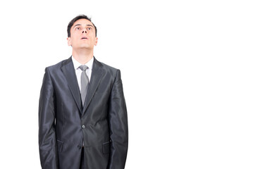 Possessed man in classy suit looking up