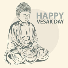 Happy Vesak day or buddha Purnima. Cartoon Lord Buddha meditating