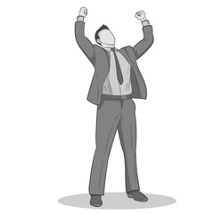 Businessman standing and raising hands or arms. Successful guy. Businessman concept, he is won a competition