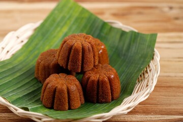 bolu sakura or steamed caramel cake, made from caramel with cake batter from egg, sugar, flour, and butter