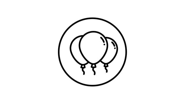 Balloons line icon inside circle,  three balloons composition party decoration, line icons, black and white outline.
