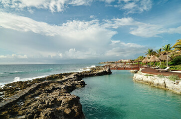 Caribbean beach, Mexico. Caribbean sea view, Riviera Maya, coral beach