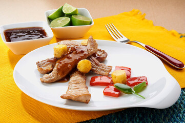 Platillo de Fajitas de carne de cerdo agridulces