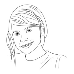 Girl smiling vector sketch portrait illustration.