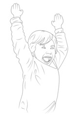 Excited child boy vector sketch illustration.