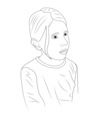 Surprised child girl vector sketch illustration.