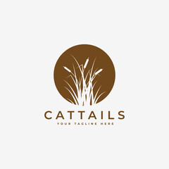 cattail grass / reed logo design inspiration, cattail grass silhouette vector illustration design