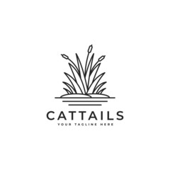 cattail grass in line style, cattail logo line art logo design inspiration, reed icon - obrazy, fototapety, plakaty