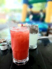 healthy drinks on the table, Chia seed water and strawberry water