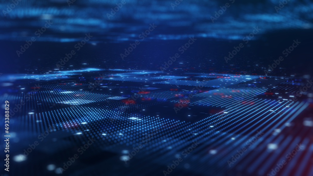 Poster dark blue digital data network connections concept, finance technology abstract background