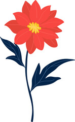 Red and yellow flower with green leaves illustration. 