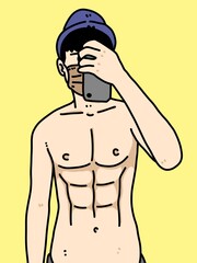 Fototapeta premium cute man cartoon on yellow background