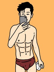 Fototapeta premium cute man cartoon on orange background