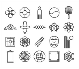 Korea traditional pattern outline icon collection. Linear symbol vector illustration collection. Thin line 640x640 pixels.