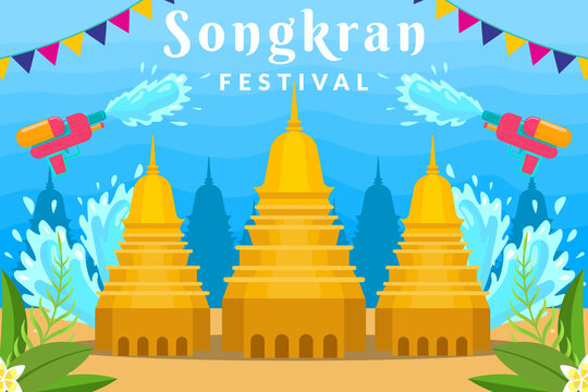 Songkran festival horizontal banner background illustration