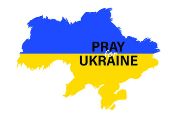 Obraz premium Brush stroke of Ukraine map with text Pray for Ukraine. Vector isolated on white background.