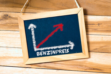 Eine Tafel zeigt steigende Preise für Benzin
