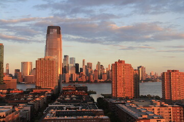 city skyline at sunset