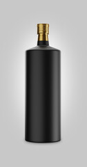 Black Luxury Glass Bottle with gold lid. 3D Illustration.