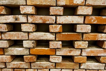 縦横に積まれたレンガのアップ