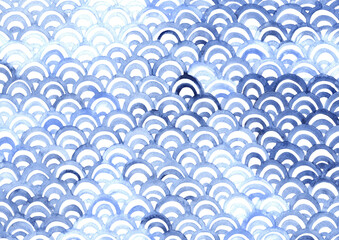 Oriental ocean wave watercolor background for decoration on seafood restaurant, sea and oriental art.