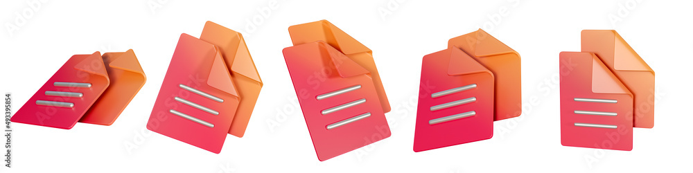 Poster set of 3d text file icon isolated on a white background. 5 different angle paper document icons for 