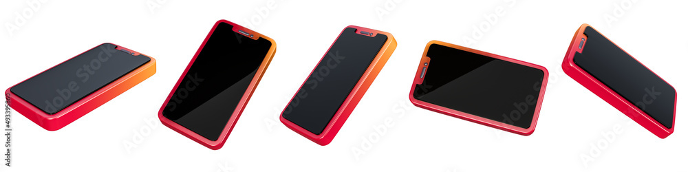 Poster set of 3d mobile phone icon isolated on a white background. 5 different angle smart phone icons. 3d 