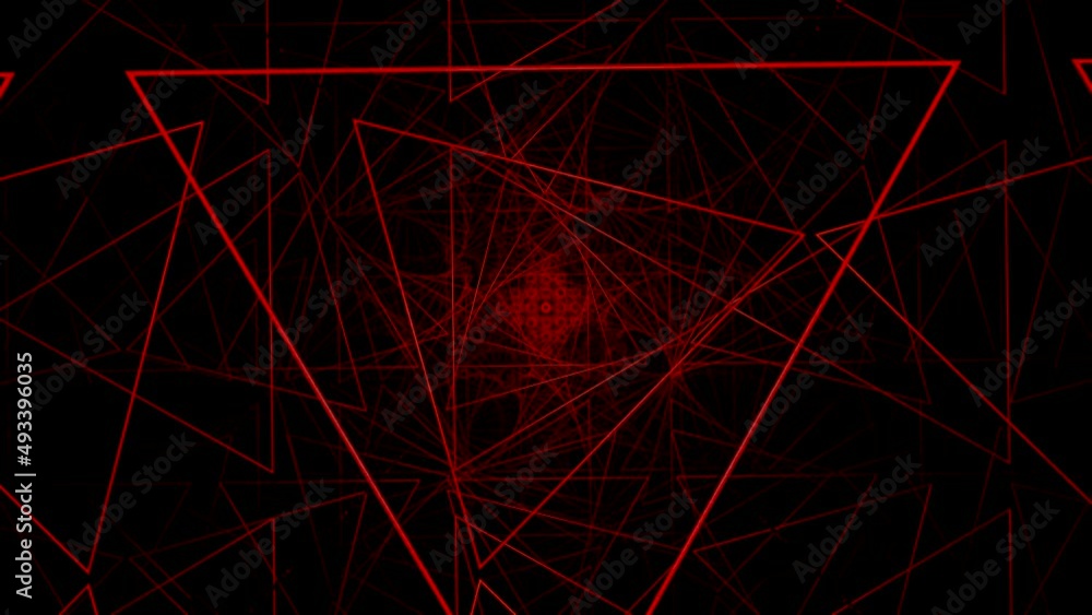 Poster triangles are twisted into geometric spiral. design. network of thin geometric lines in spiral. spir