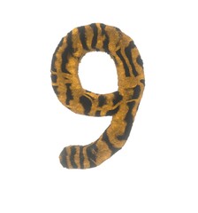 Furry Tiger Themed Font With White Background Number 9