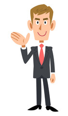 案内する若いビジネスマンの全身
