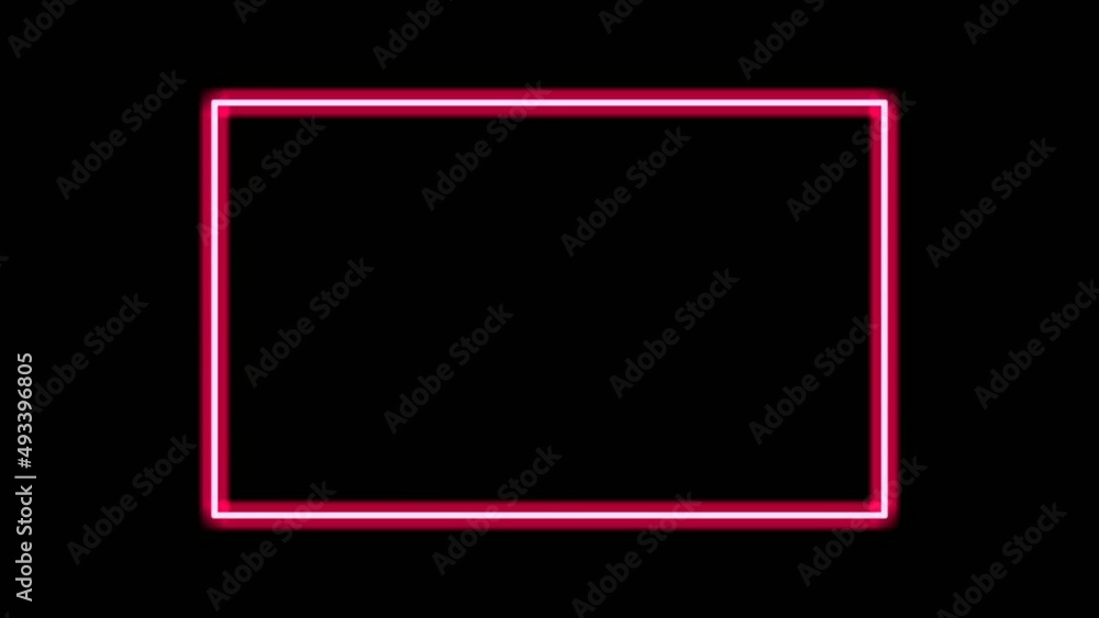 Poster neon light rectangular border animation on black background.modern border with blank copy space 4k