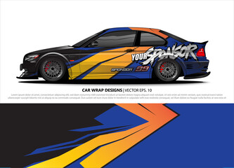 Car wrap decal design vector. abstract Graphic background kit designs for vehicle, race car, rally, livery, sport car