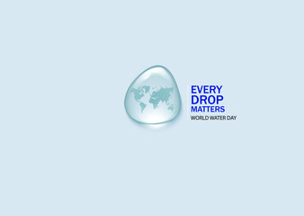Every Drop Matters. World Water Day Concept. Saving water and world environmental protection concept- Environment day. world map in water drop. vector illustrations
