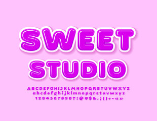 Vector creative Banner Sweet Studio. Stylish Pink 3D Font. Modern Alphabet Letters and Numbers 