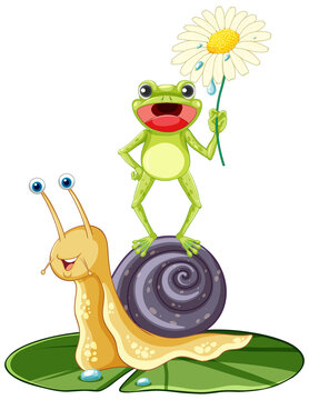 Isolated snail and frog cartoon character