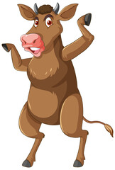 Brown cow standing on two legs cartoon character