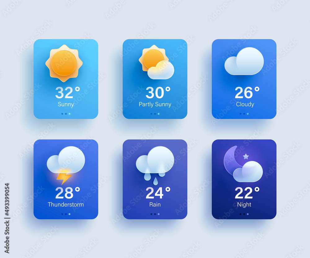Wall mural 3d weather forecast icon set