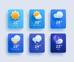 3d weather forecast icon set - obrazy, fototapety, plakaty