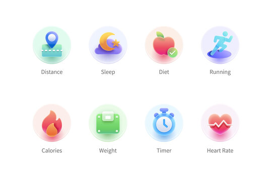 3d health tracking app icon set