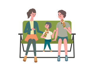 バーベキューをする家族のイラスト