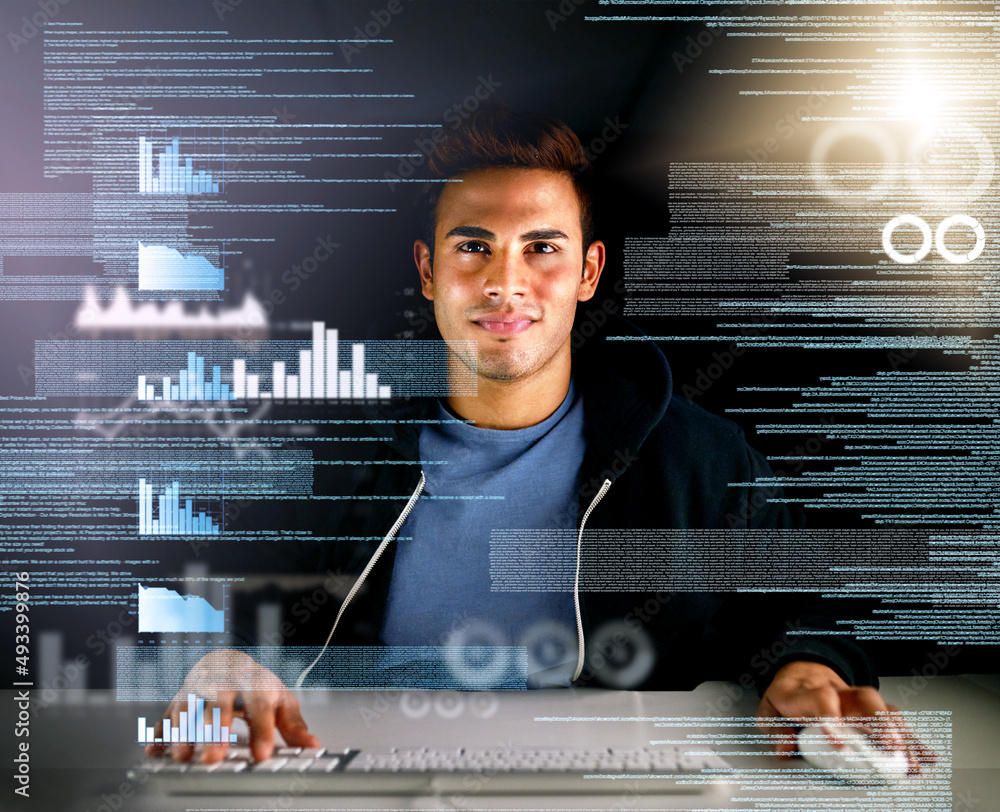 Poster Hes fluent in multiple coding languages. Cropped shot of a handsome young male computer programmer working on new code.