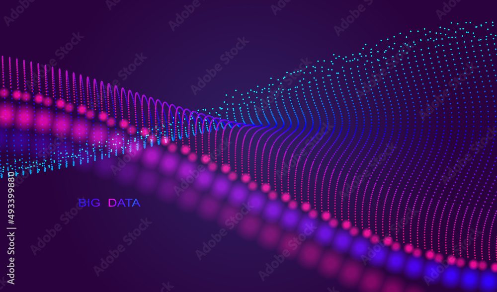 Poster modern cyber light data technology and science vector. particle liquid dots glowing abstract backgro