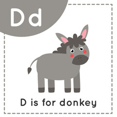 Obraz na płótnie Canvas Learning English alphabet for kids. Letter D. Cute cartoon donkey.